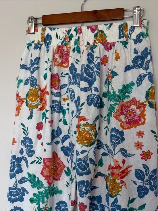 Rachel Zoe Linen Blend White Colorful Floral Print Wide Leg Pants Size Small - Picture 6 of 12